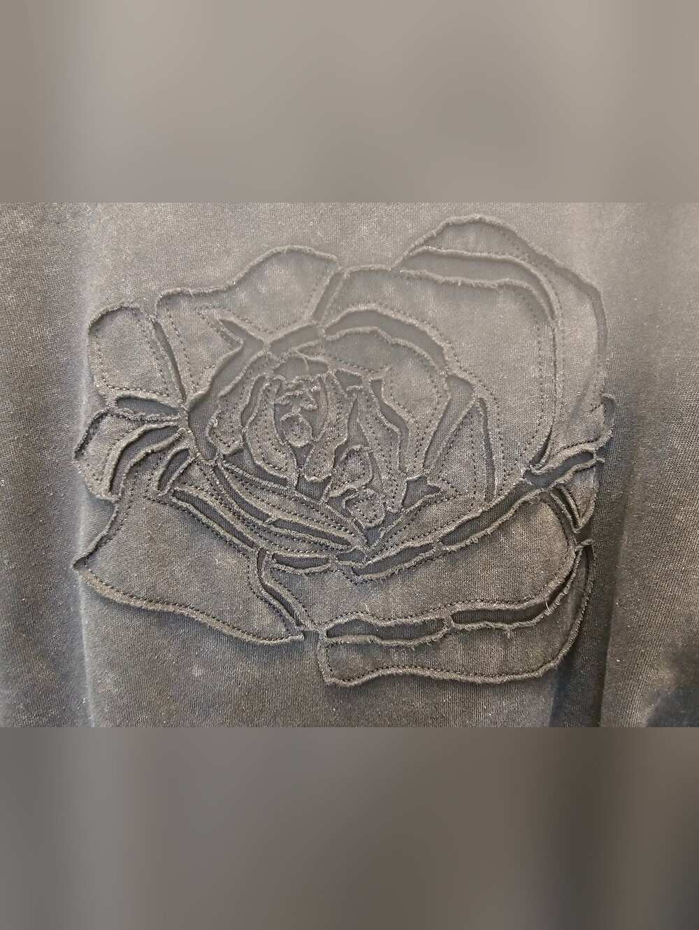 Maurices Washed Black Rose Appliqué Crewneck Sweater - Picture 2 of 3